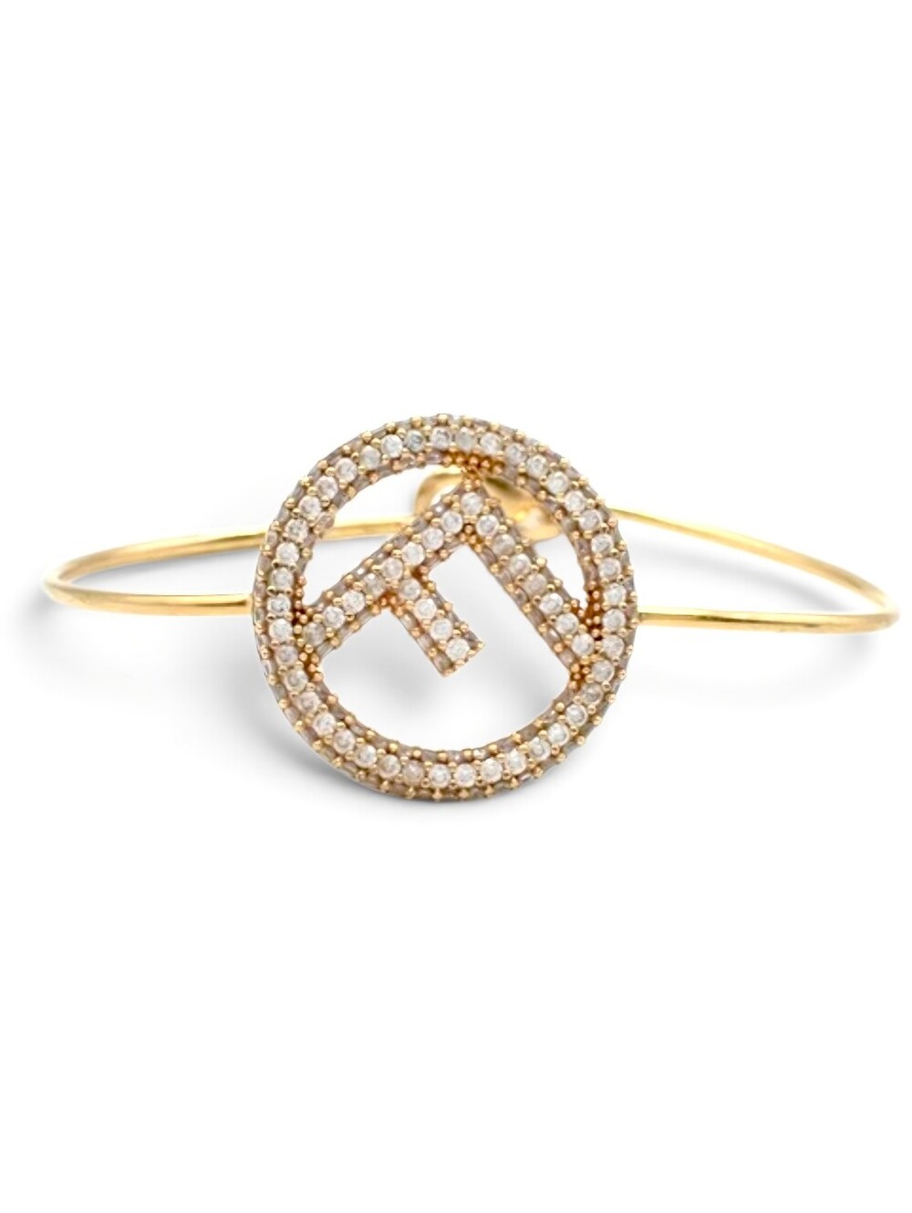 FENDI Gold Circle Pave Crystal F Logo Bangle Bracelet